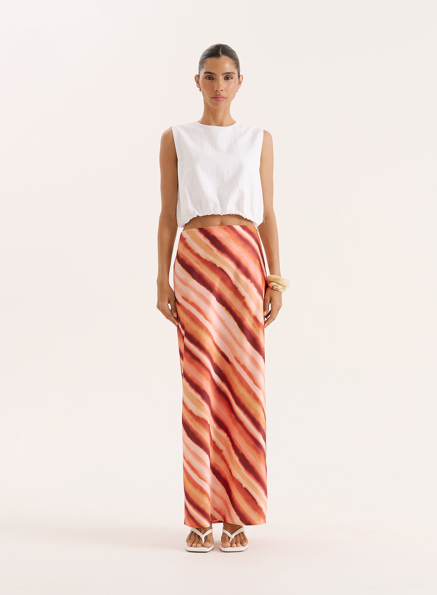 Ombre Stripe Satin Maxi Skirt